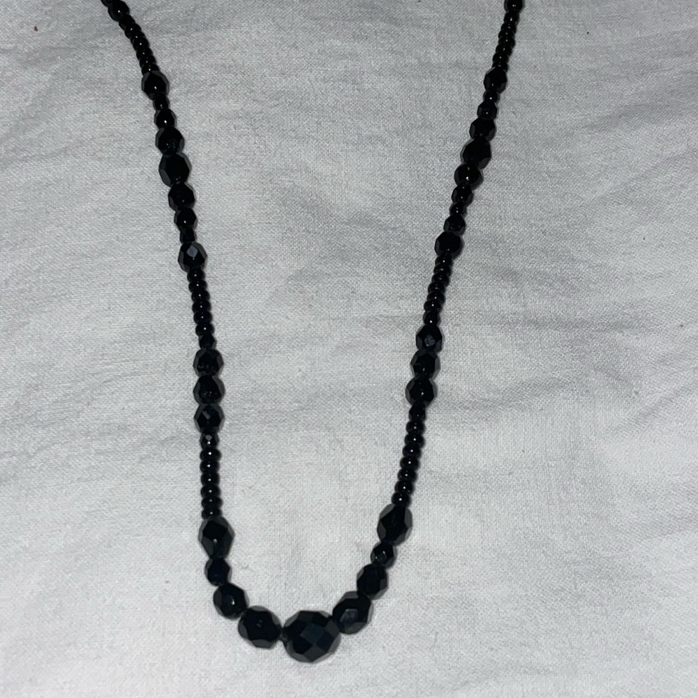 CH Black jet necklace lobster clasp 15” w/ 2” ext chain